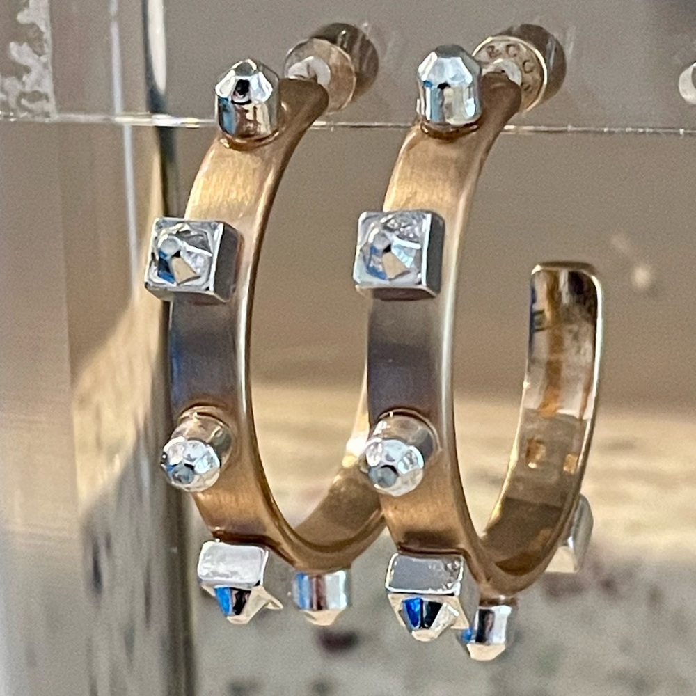 Smith & Co Metal Hoop Earrings Gold with Silver Studs BRAND NEW